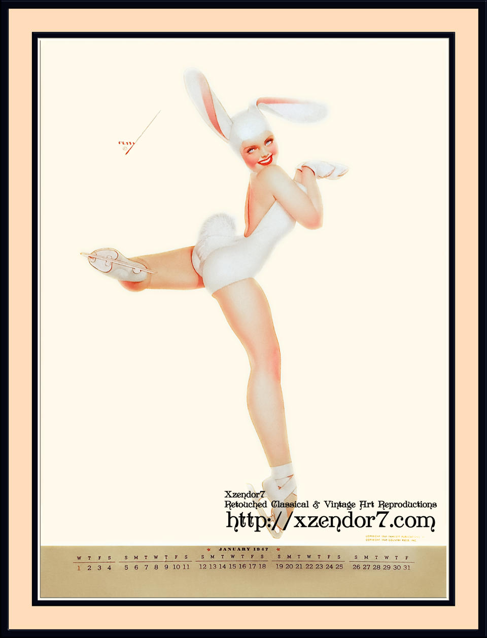 Skating Snow Bunny 1947 Pinup Girl Calendar Illustration by George Petty